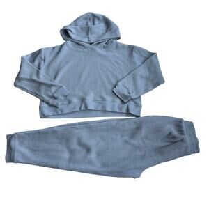 Olivia Kay Blue Waffle Knit Hoodie & Jogger Set - Medium